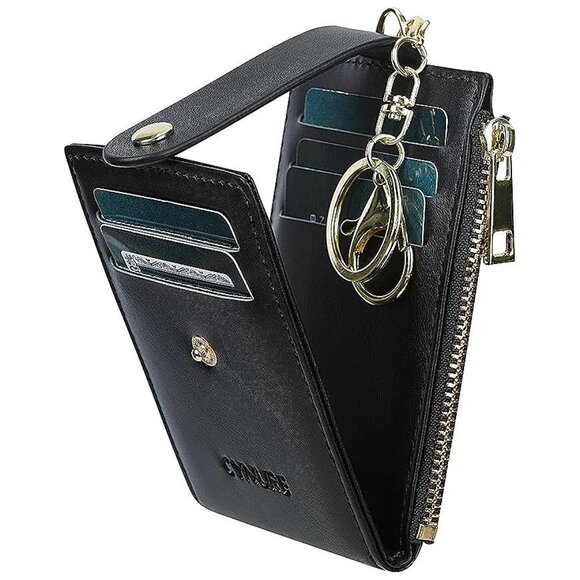 Women & Men Leather RFID Blocking Card Holder Slim Small , plain-black - Picture 2 of 7